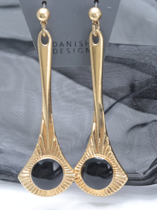 Pilgrim gold-toned black stone drop earrings