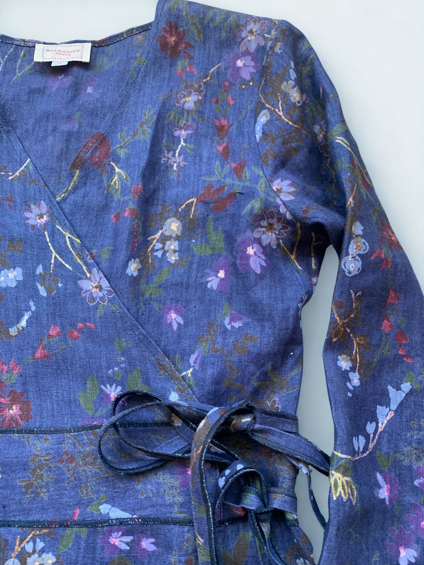 Avoca blue linen wrap dress Size 10 - KingsRoad1990