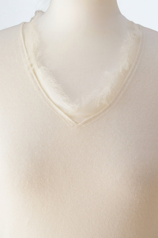 Caractère cream wool blend fringed edge jumper Size 10 - KingsRoad1990