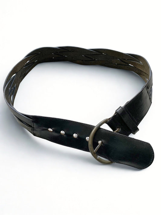 Bertie wide black woven belt - KingsRoad1990