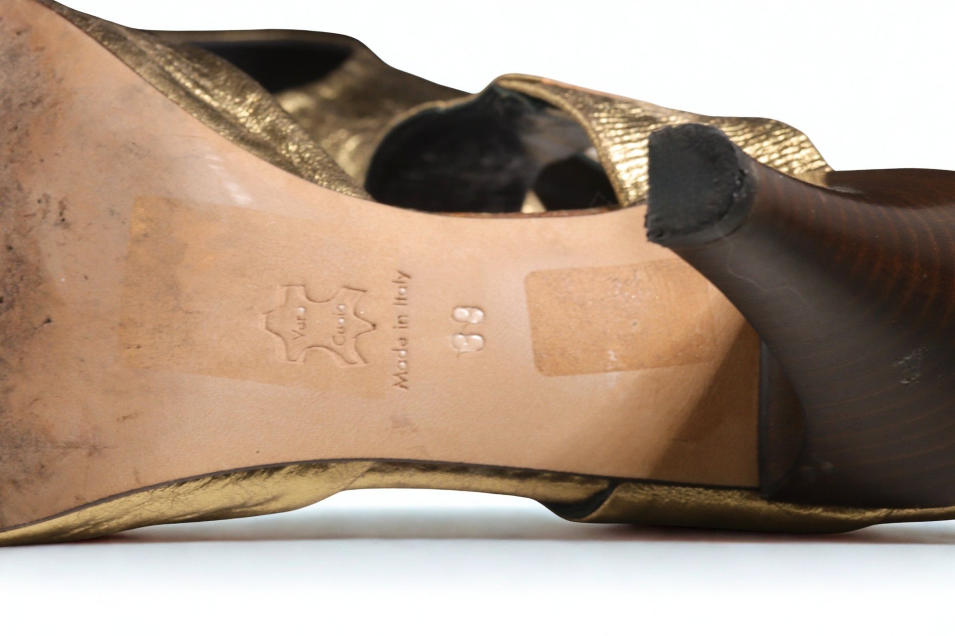 Pied à Terre gold peep - toe mules Size 6 - KingsRoad1990