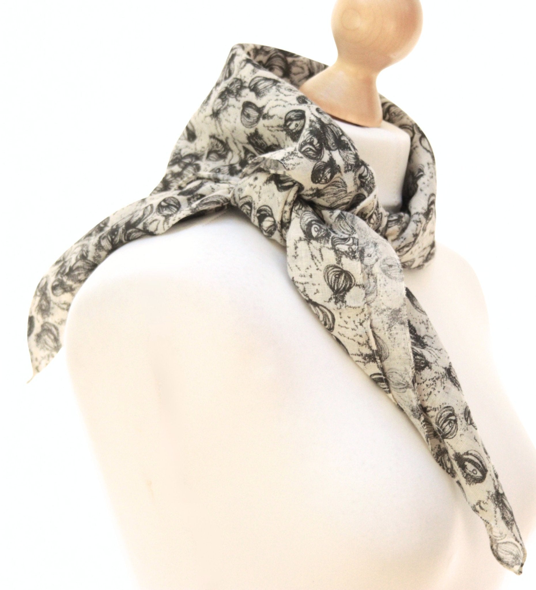 Rützou off - white & grey print cotton scarf - KingsRoad1990