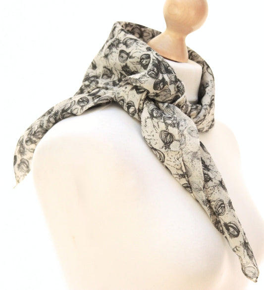 Rützou off - white & grey print cotton scarf - KingsRoad1990