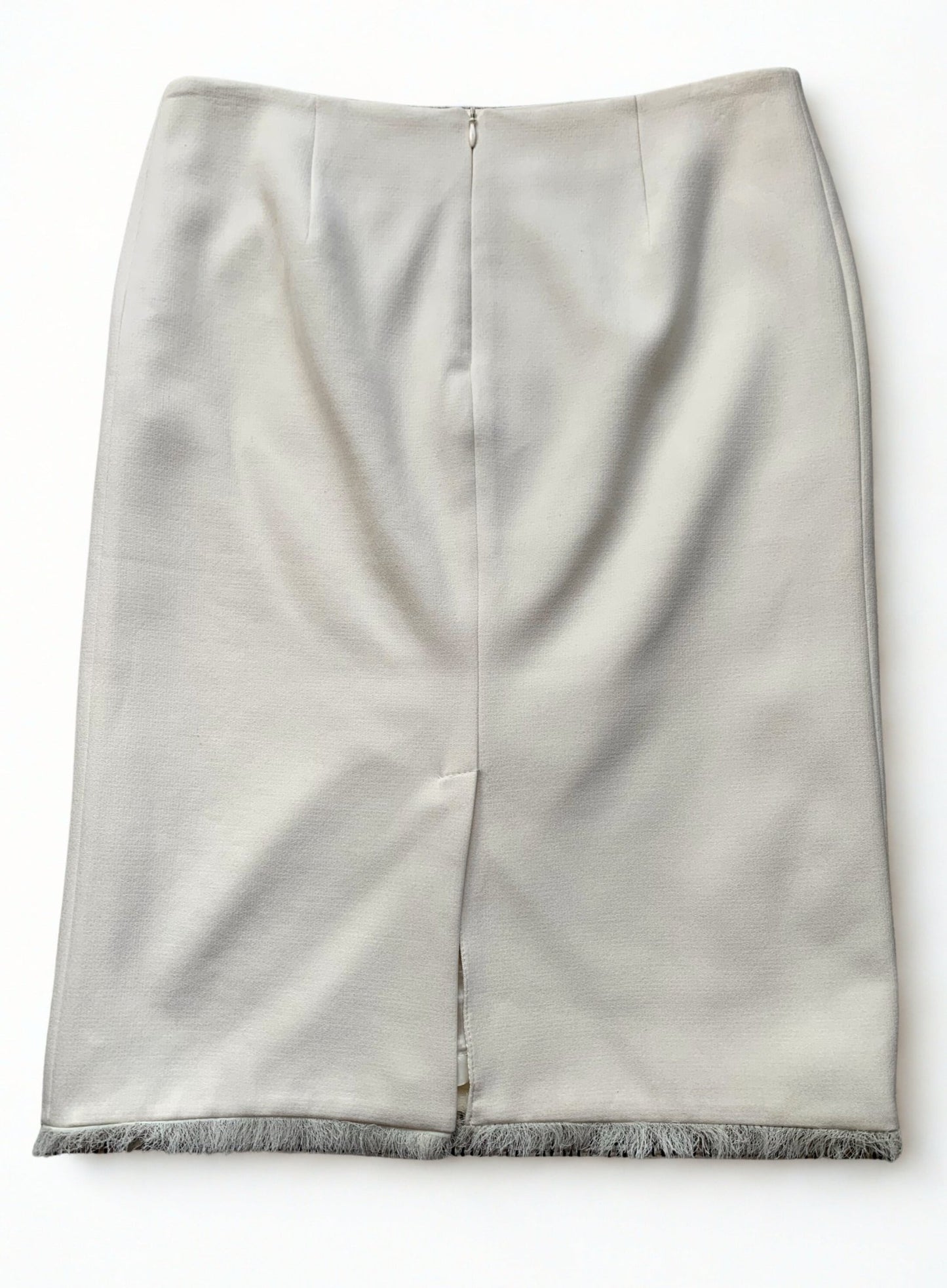 Naf Naf fringed hem cream straight skirt Size 10 new - KingsRoad1990