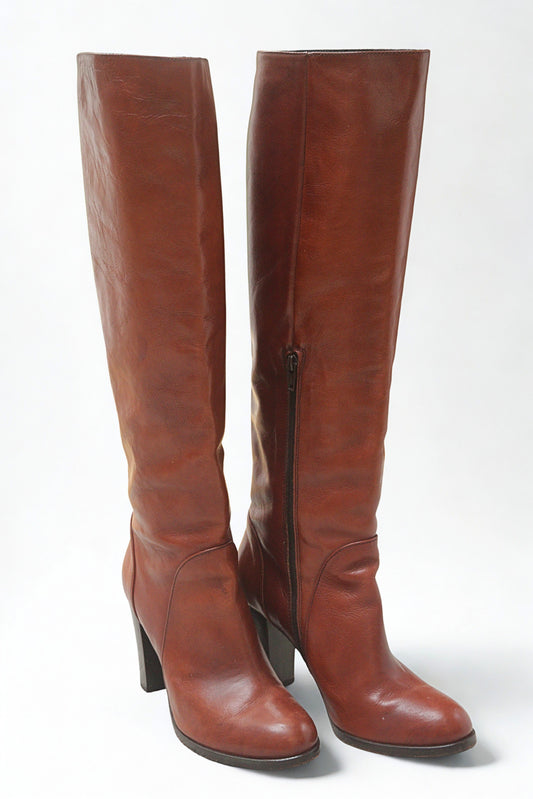 Pied A Terre tan heeled knee high boots