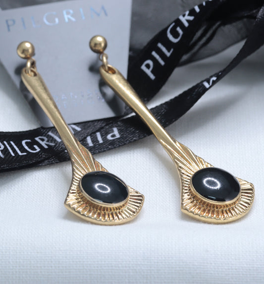 Pilgrim gold-toned black stone drop earrings