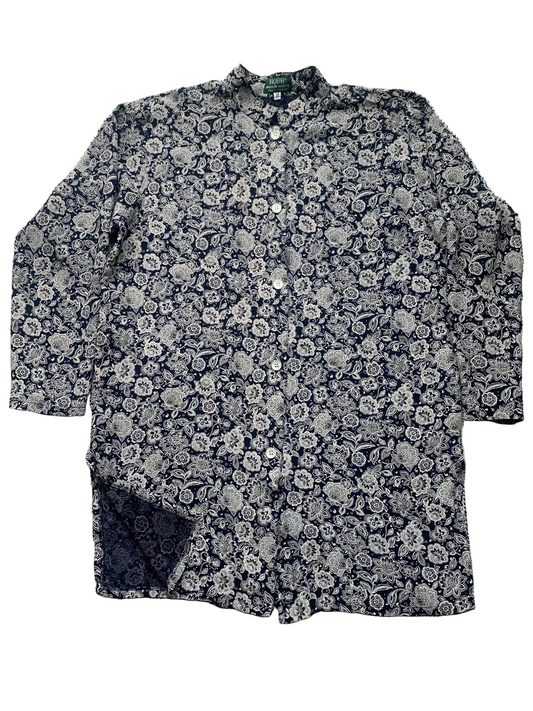 Marilyn Anselm navy & white floral print viscose collarless tunic