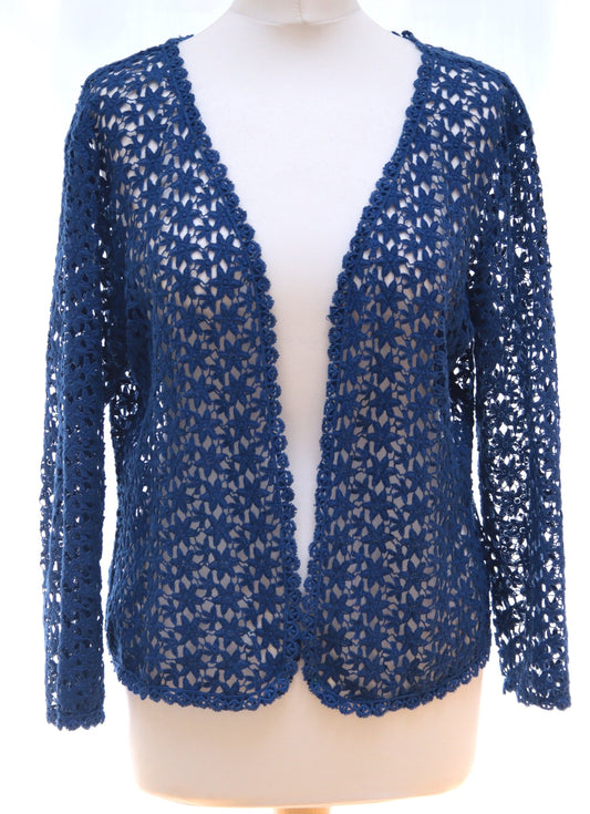 Almost Famous blue crochet cardigan Size 10 - KingsRoad1990