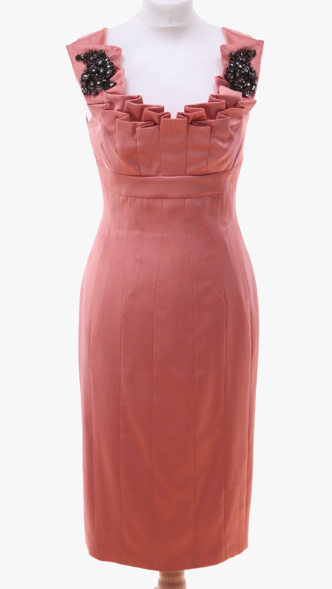 Karen Millen coral silk - blend dress Size 10 - KingsRoad1990