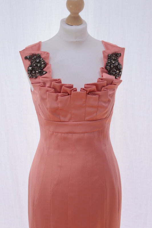 Karen Millen coral silk - blend dress Size 10 - KingsRoad1990