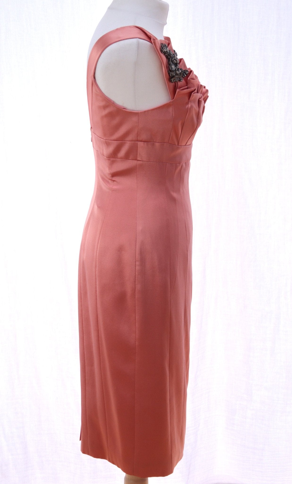 Karen Millen coral silk - blend dress Size 10 - KingsRoad1990