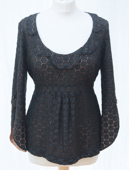 Rützou black silk scoop neck top UK 10 - KingsRoad1990
