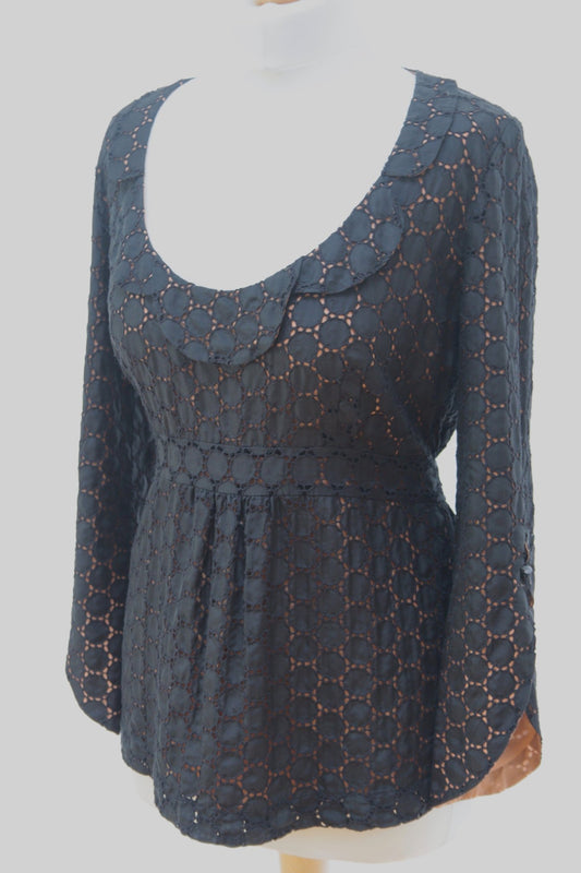 Rützou black silk scoop neck top UK 10 - KingsRoad1990
