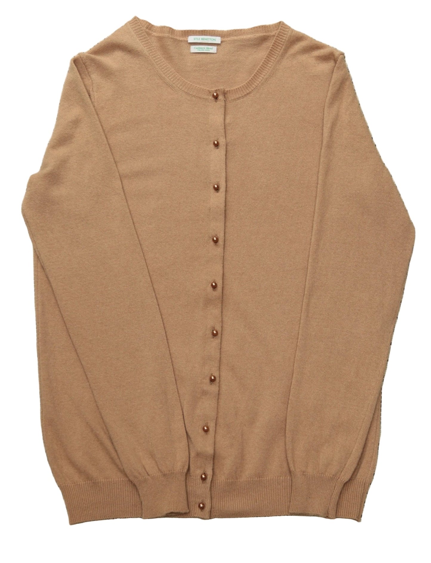 Benetton camel - beige crew neck cardigan Size S UK 10 - KingsRoad1990