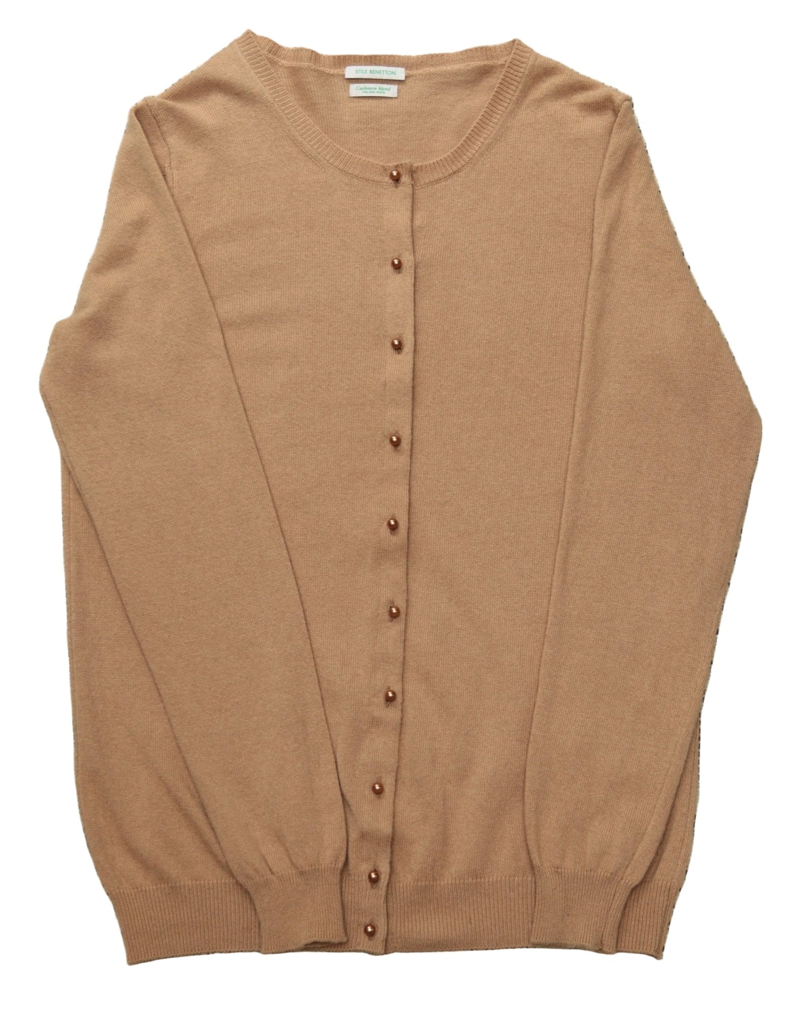 Benetton camel - beige crew neck cardigan Size S UK 10 - KingsRoad1990