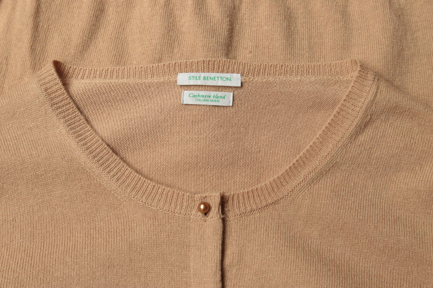 Benetton camel - beige crew neck cardigan Size S UK 10 - KingsRoad1990