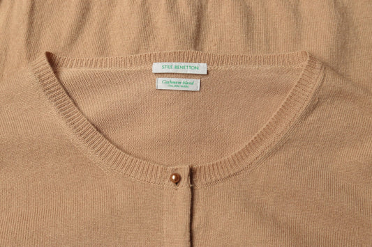 Benetton camel - beige crew neck cardigan Size S UK 10 - KingsRoad1990