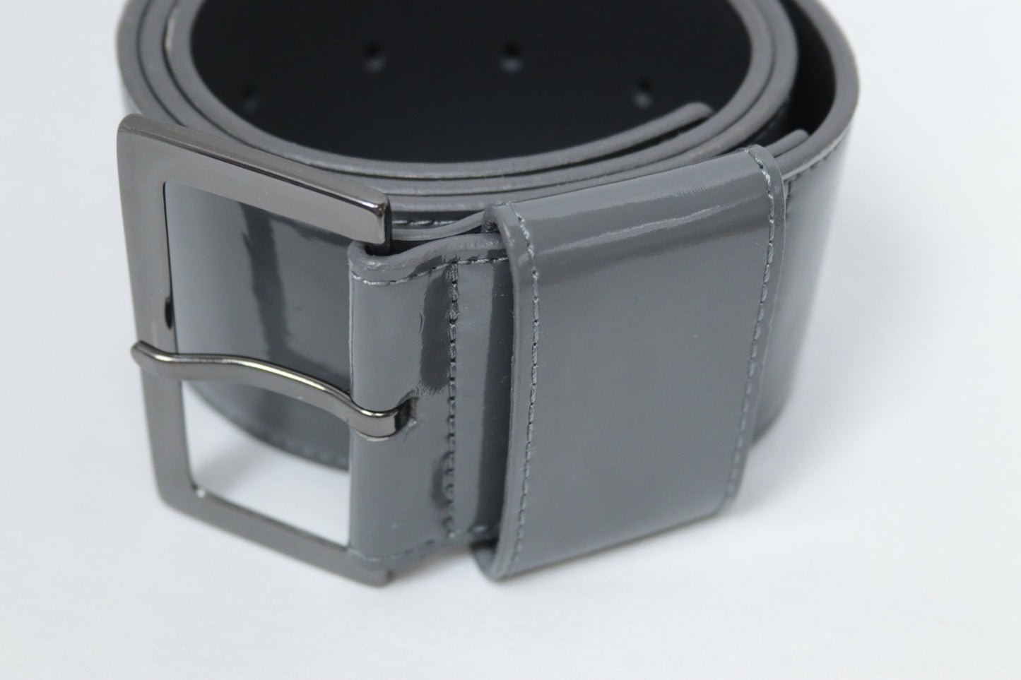 Benetton grey patent leather wide belt Size M UK 12 - KingsRoad1990