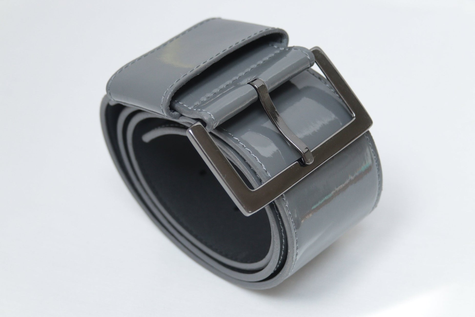 Benetton grey patent leather wide belt Size M UK 12 - KingsRoad1990