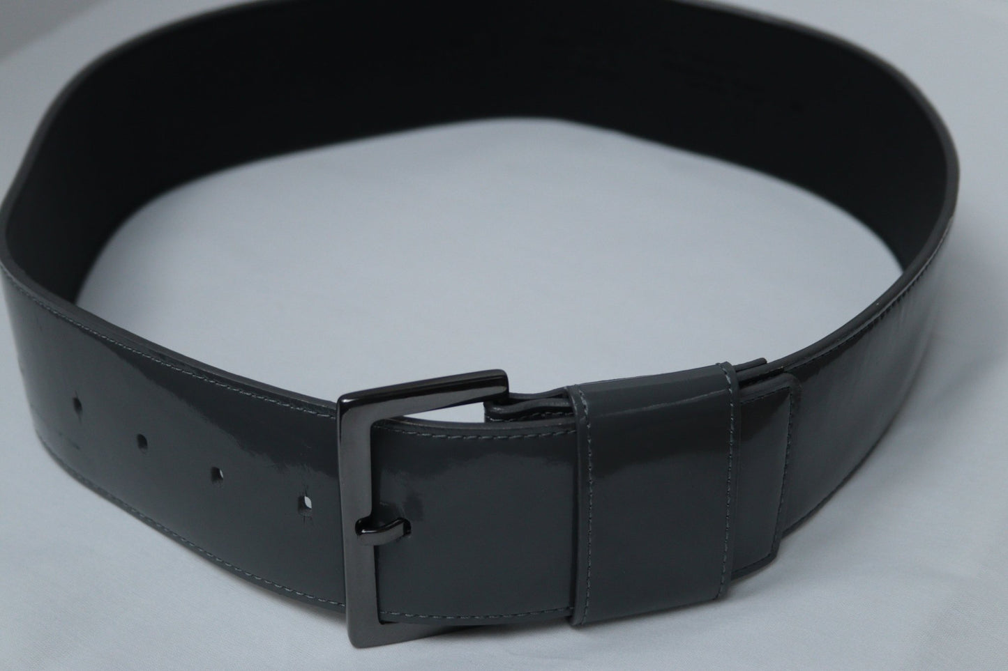 Benetton grey patent leather wide belt Size M UK 12 - KingsRoad1990