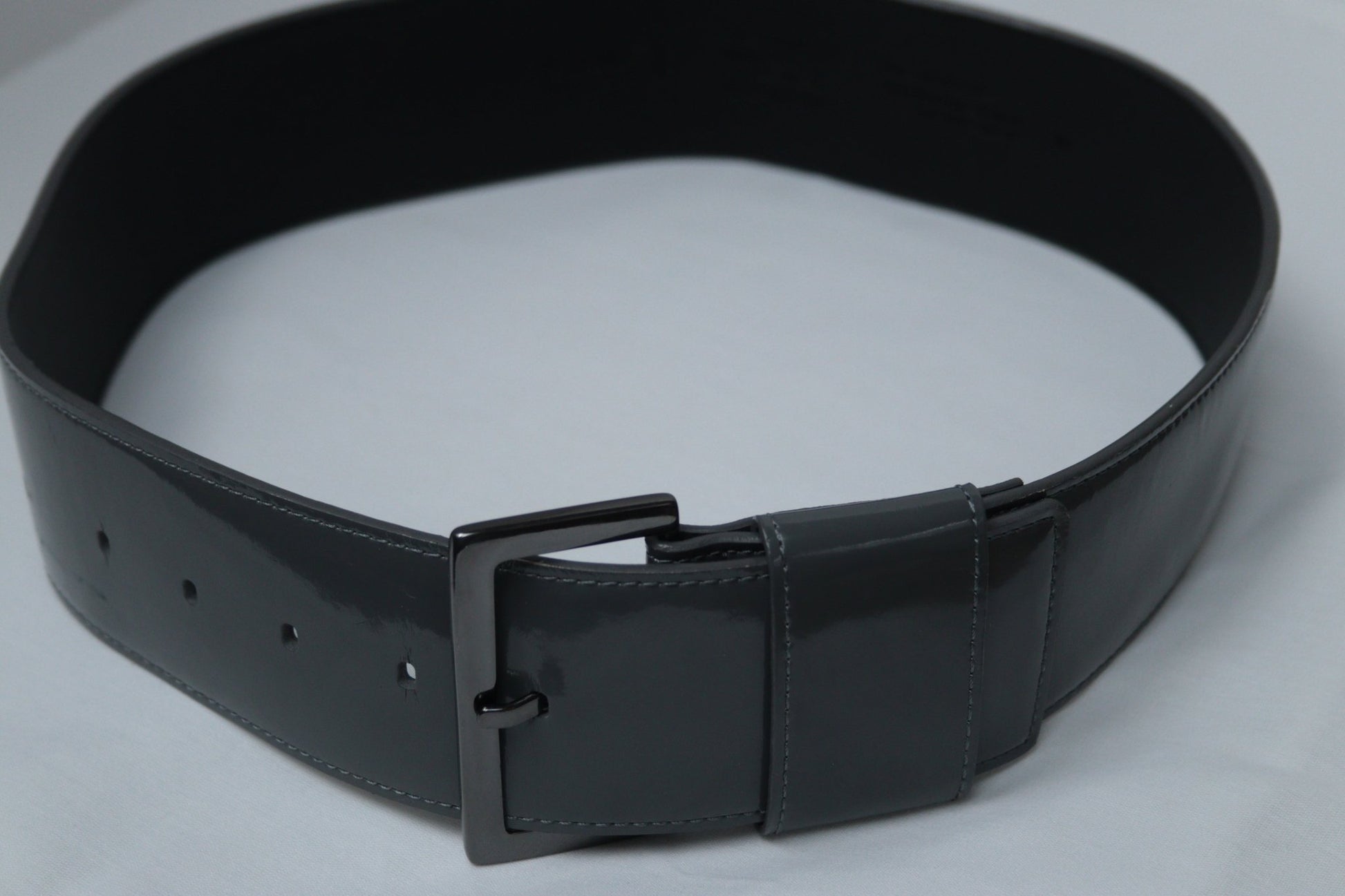 Benetton grey patent leather wide belt Size M UK 12 - KingsRoad1990