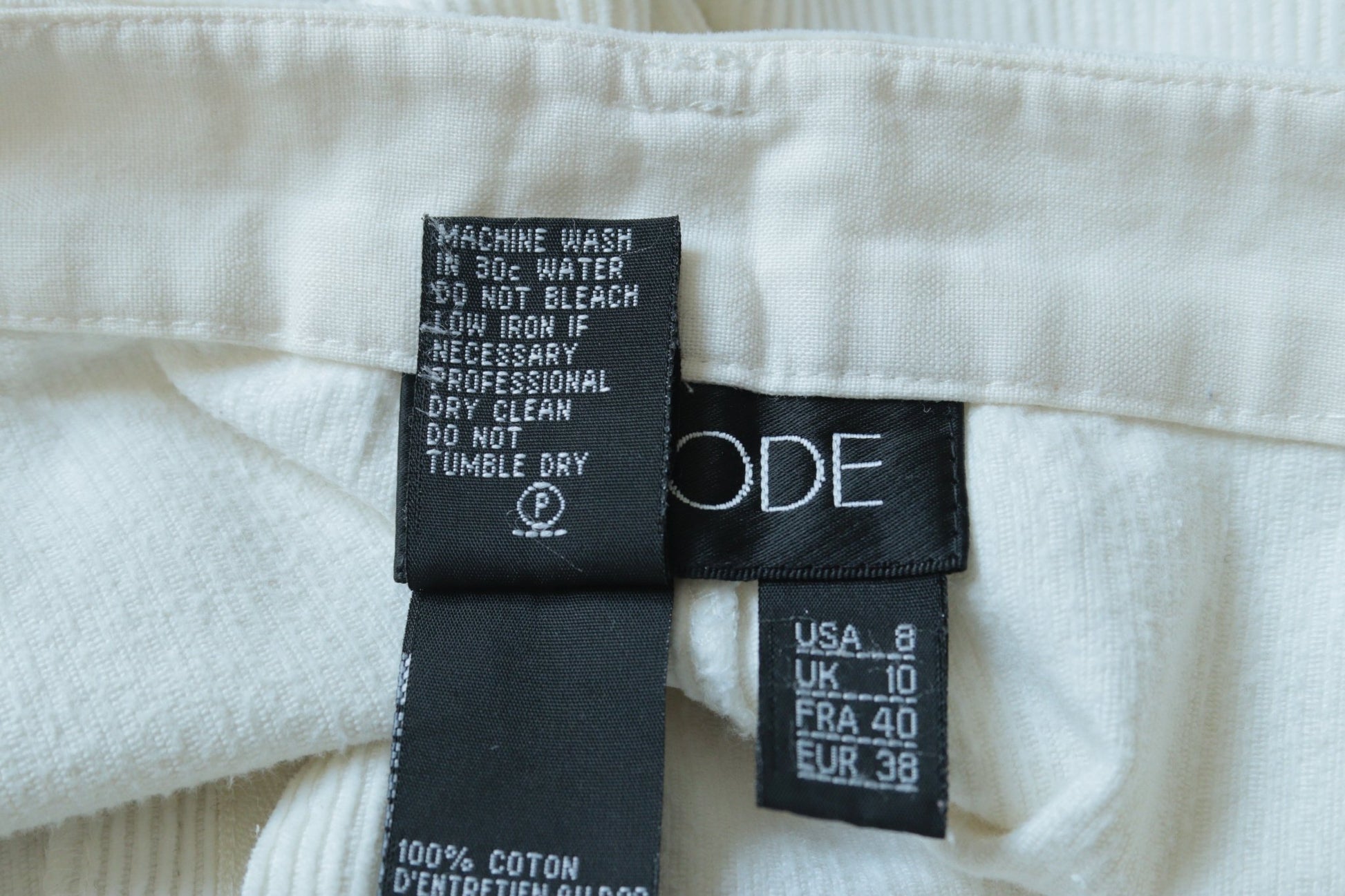 Episode off - white cord wide - leg trousers Size 10 - KingsRoad1990