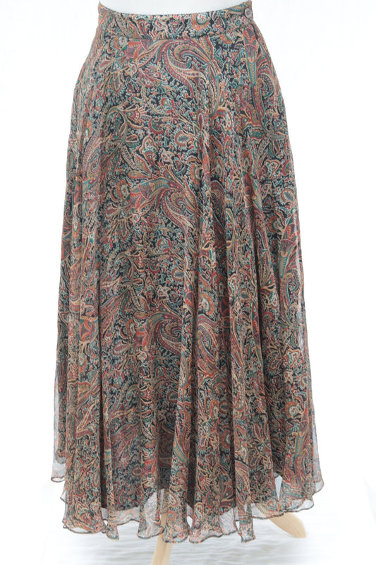Laura Ashley tan paisley silk long skirt Size 10 - KingsRoad1990