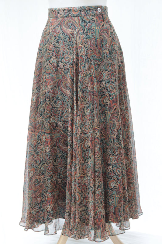 Laura Ashley tan paisley silk long skirt Size 10 - KingsRoad1990