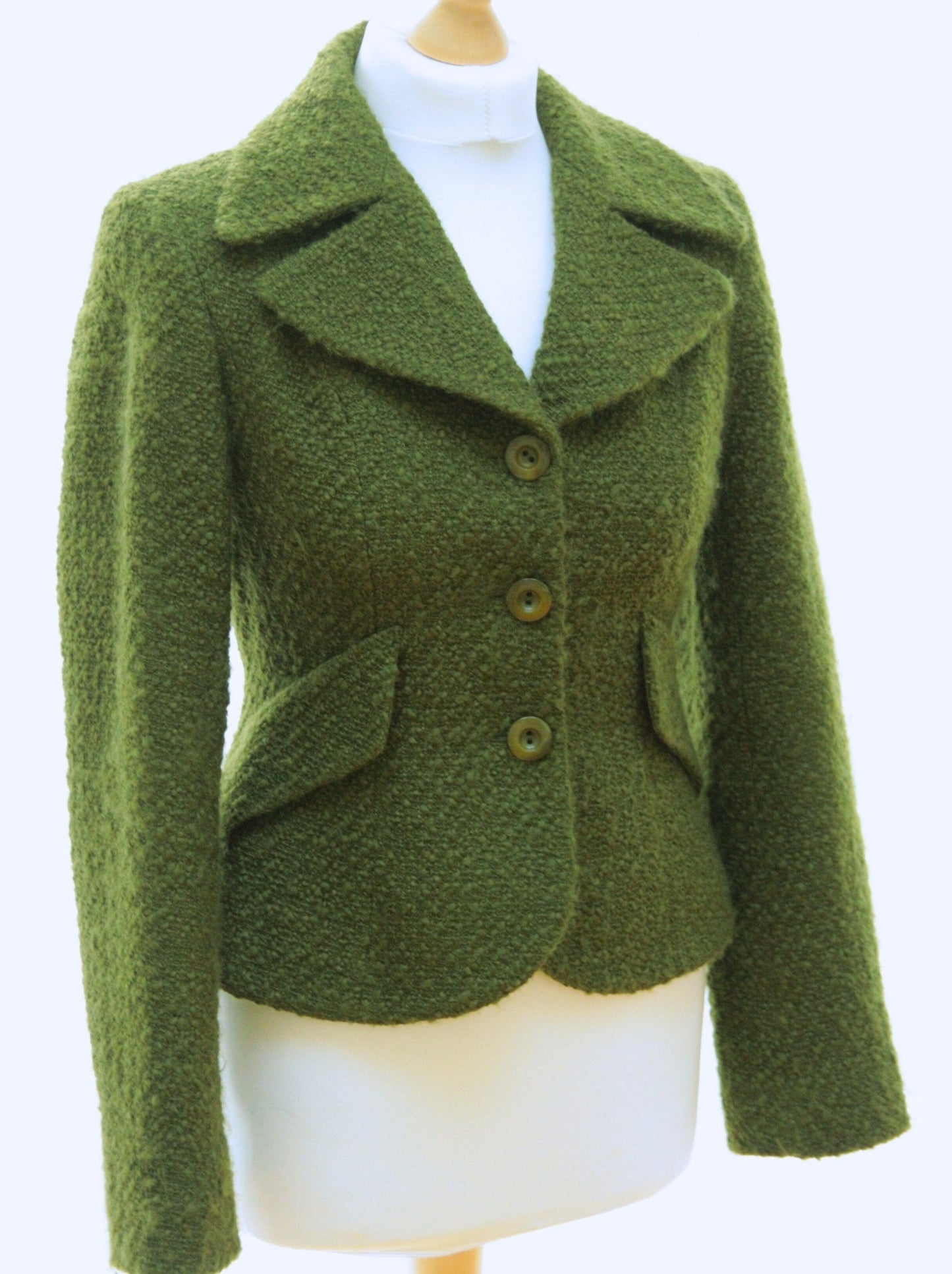 Marilyn Anselm for Hobbs deep apple green boucle wool jacket Size 10 - KingsRoad1990