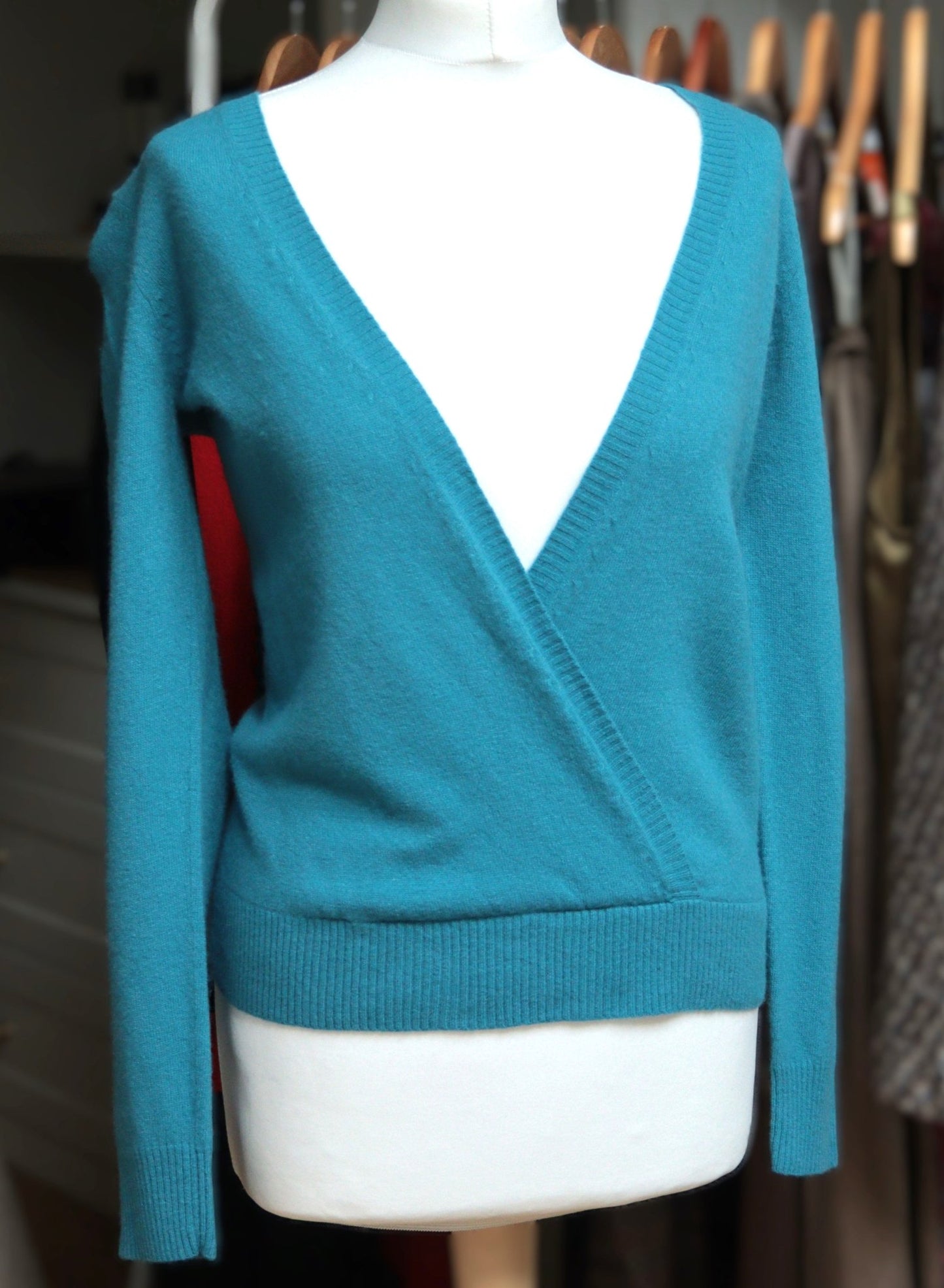 Oasis teal angora - blend open V jumper Size UK 10 - KingsRoad1990