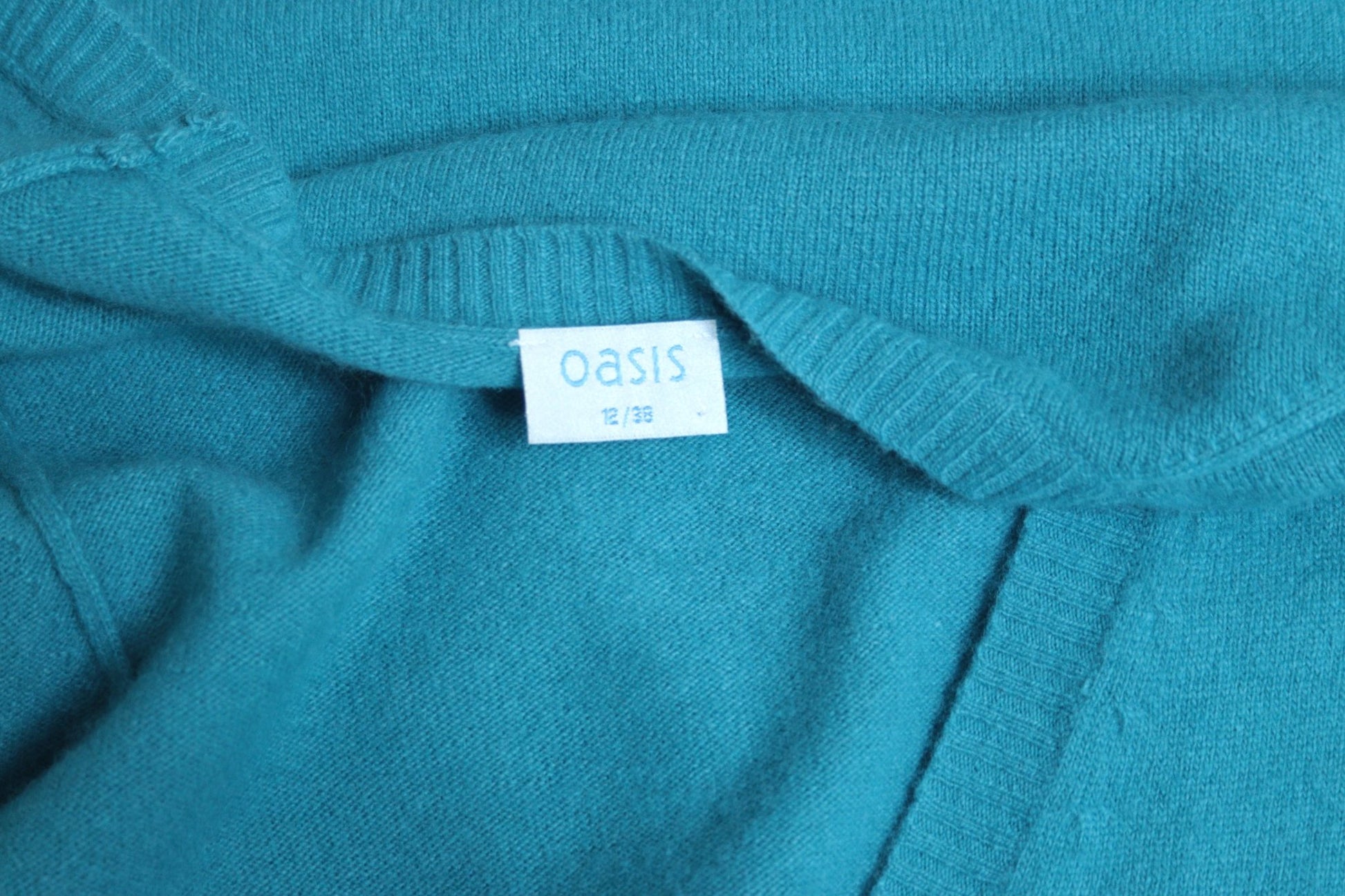 Oasis teal angora - blend open V jumper Size UK 10 - KingsRoad1990