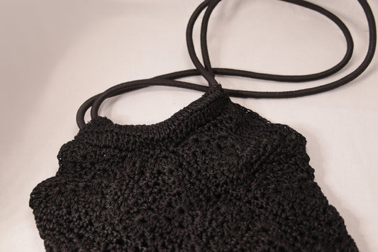 Laura Ashley black crocheted shoulder bag - KingsRoad1990