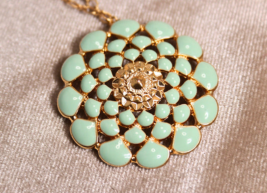 Pilgrim green enamel rosette pendant necklace - KingsRoad1990
