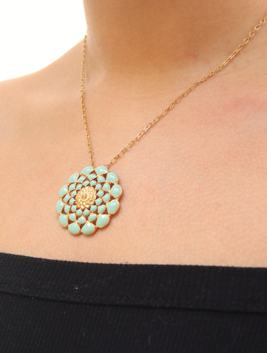Pilgrim green enamel rosette pendant necklace - KingsRoad1990