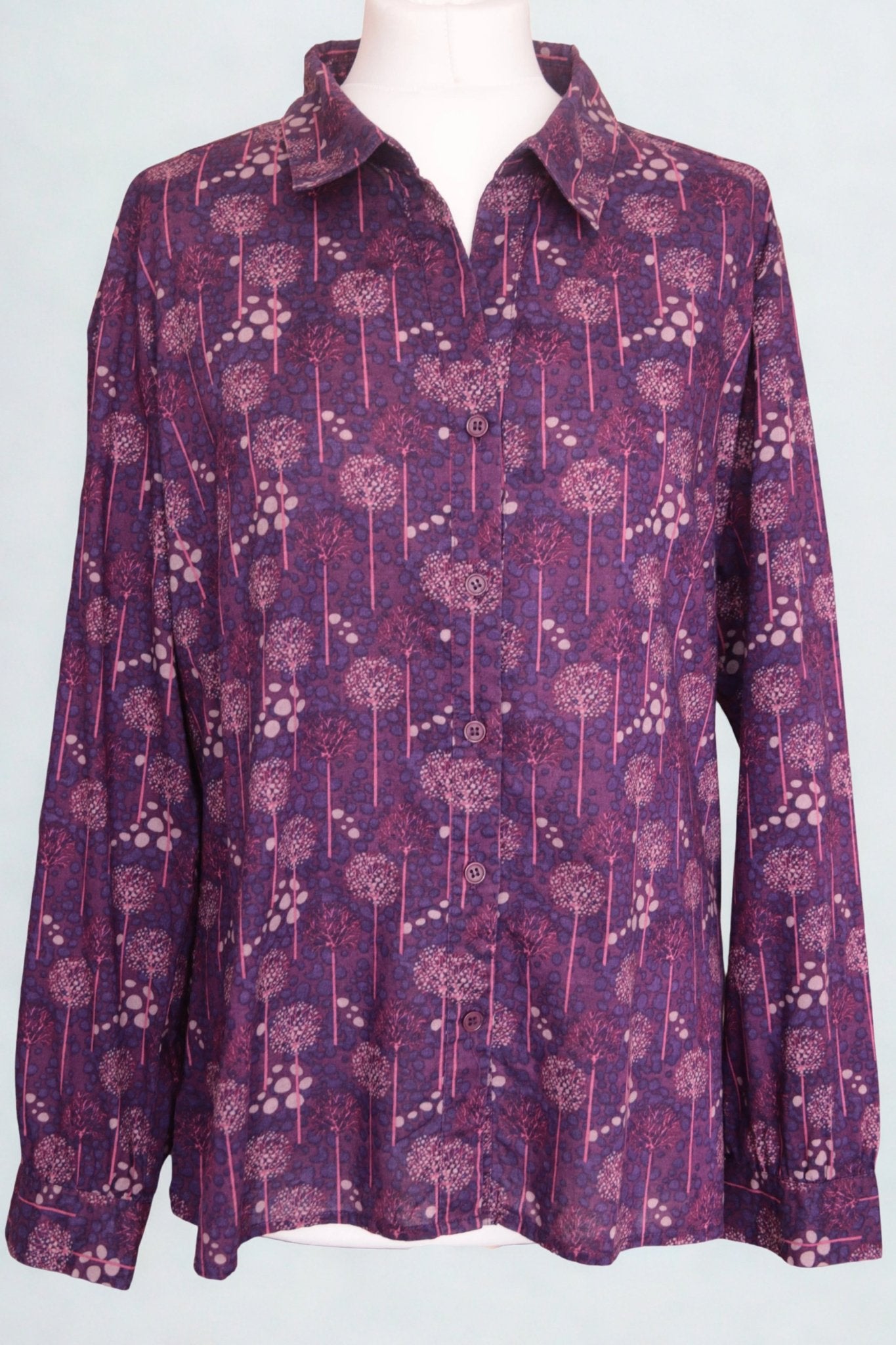 Patra purple seed head print cotton shirt Size 16 - KingsRoad1990
