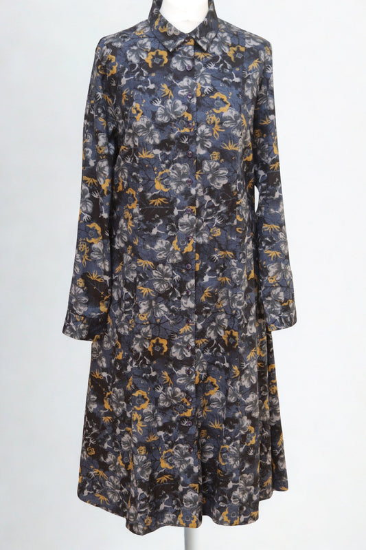 Patra navy floral print cotton shirt dress Size 14 - KingsRoad1990