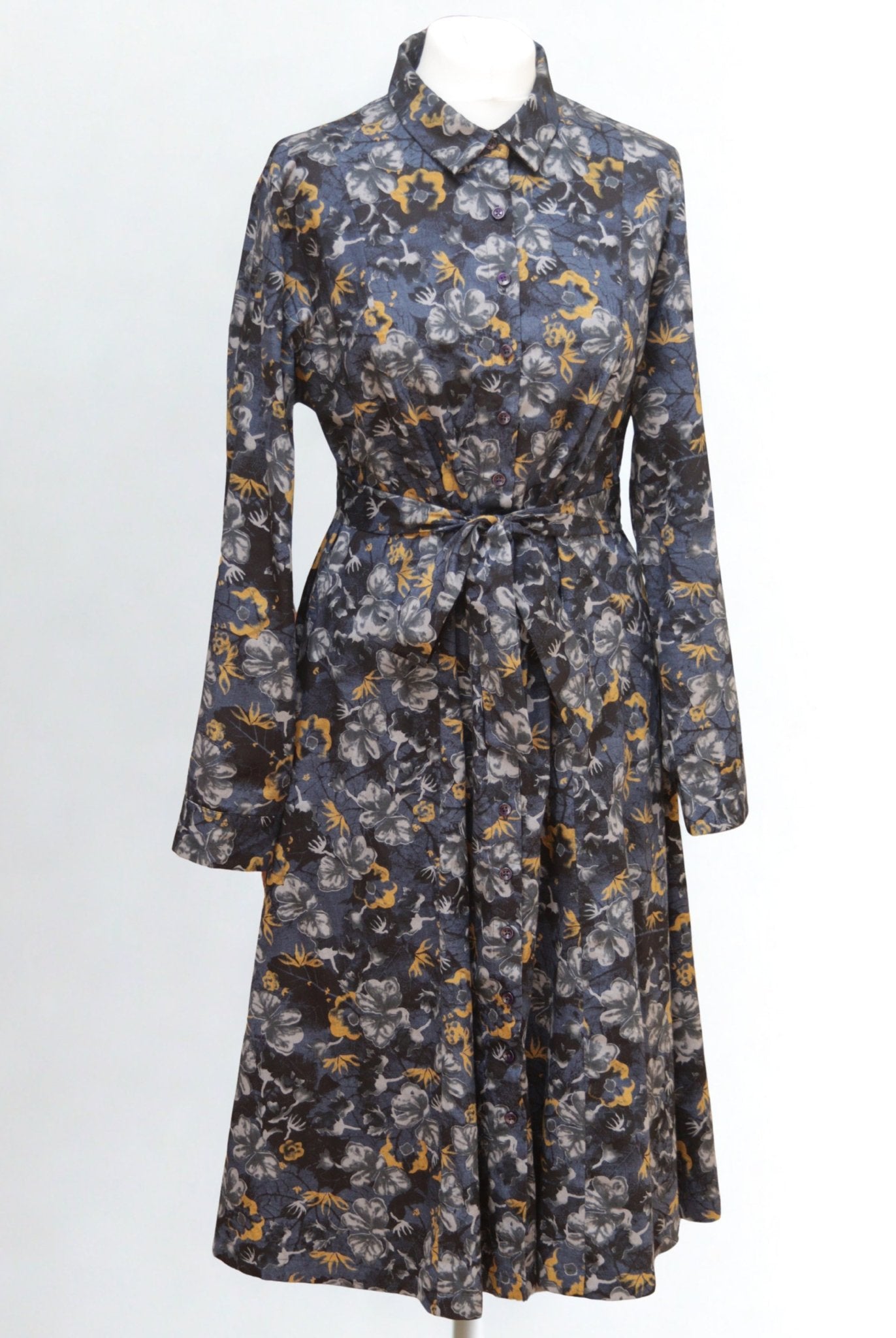 Patra navy floral print cotton shirt dress Size 14 - KingsRoad1990