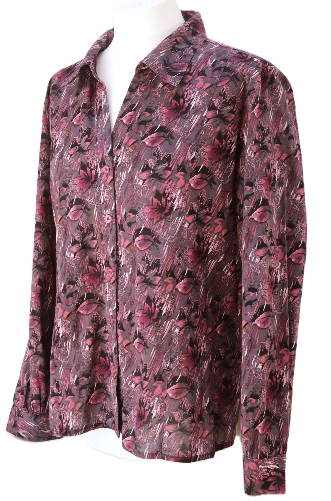 Patra mauve floral print cotton shirt Size 14 - KingsRoad1990