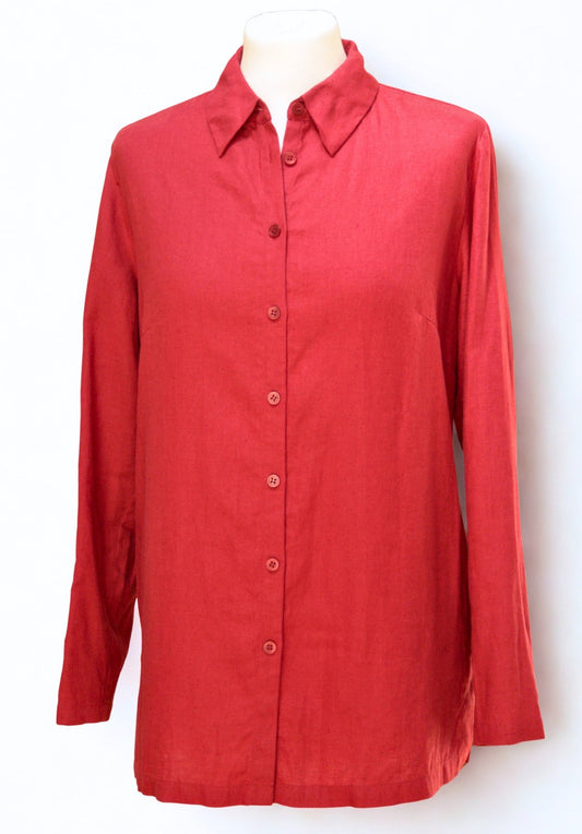 Laura Ashley red linen tunic shirt Size 10 - KingsRoad1990