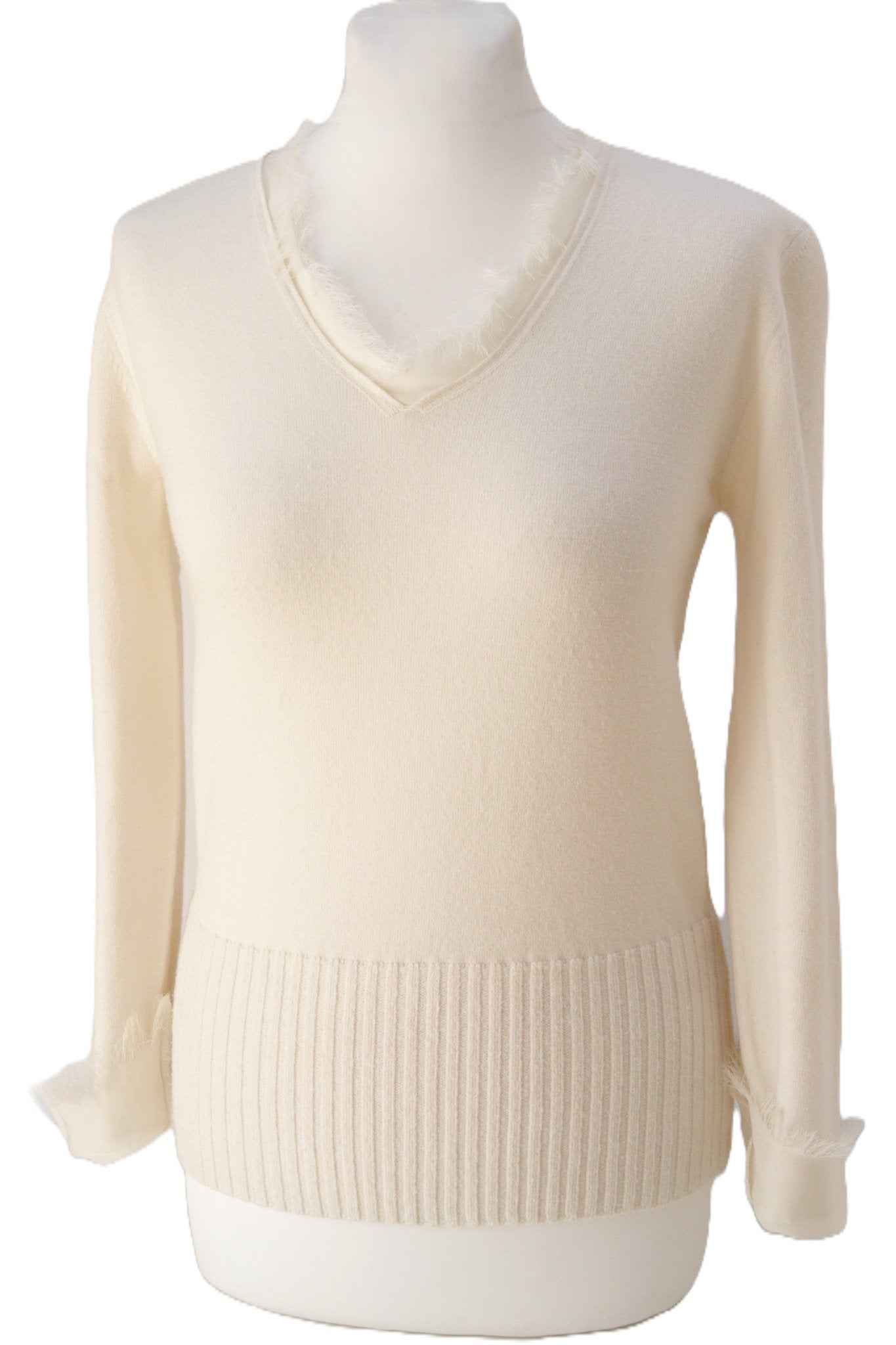 Caractère cream wool blend fringed edge jumper Size 10 - KingsRoad1990