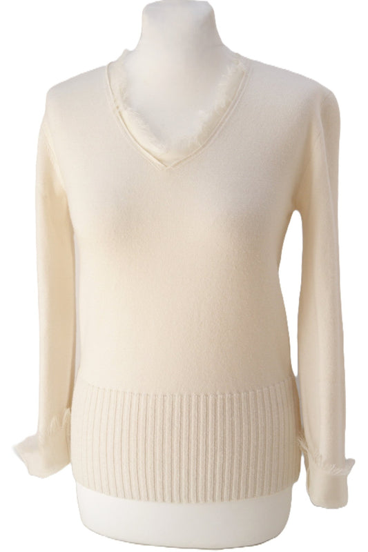 Caractère cream wool blend fringed edge jumper Size 10 - KingsRoad1990