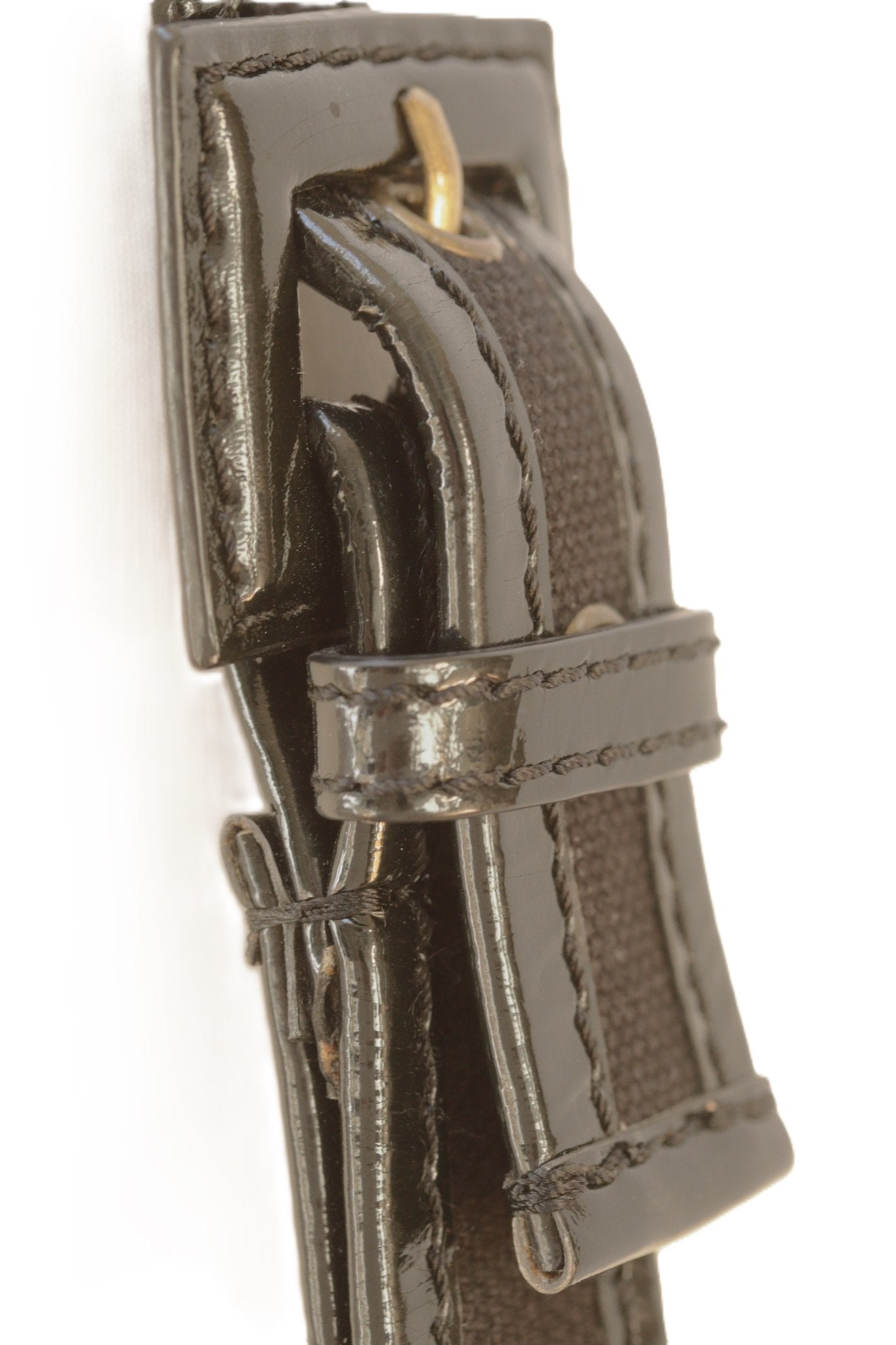 Jigsaw black patent leather & canvas shoulder bag - KingsRoad1990