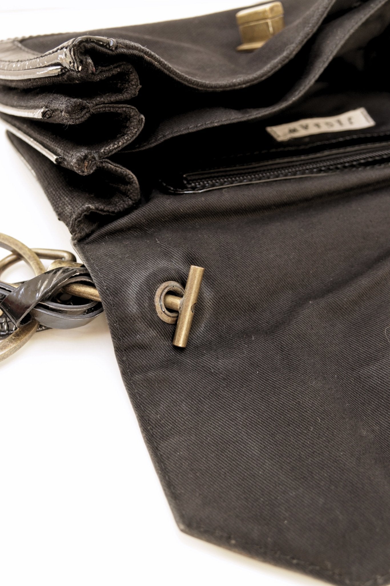 Jigsaw black patent leather & canvas shoulder bag - KingsRoad1990