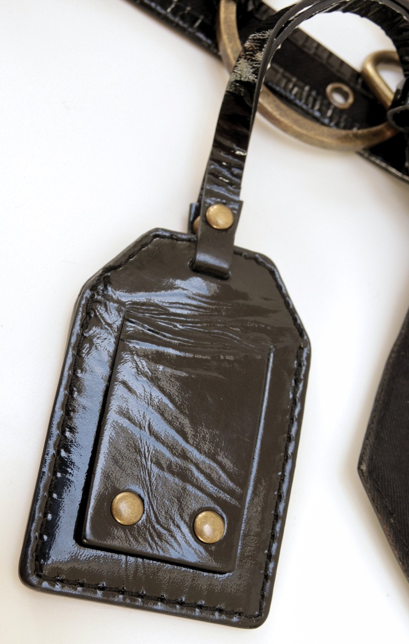 Jigsaw black patent leather & canvas shoulder bag - KingsRoad1990