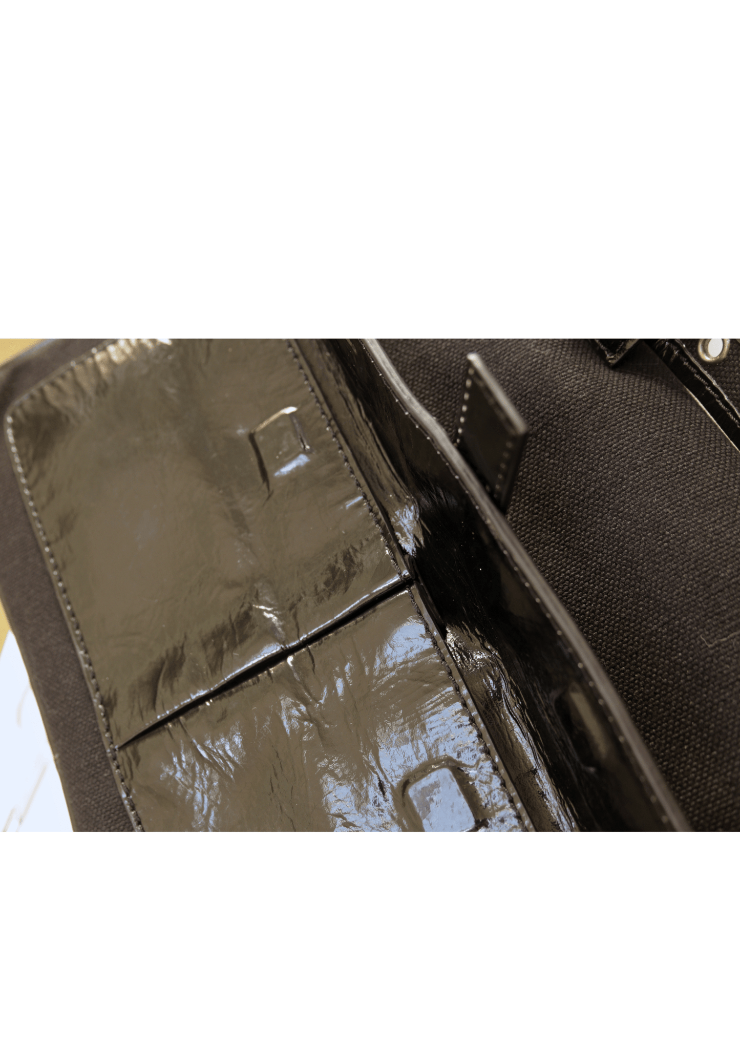 Jigsaw black patent leather & canvas shoulder bag - KingsRoad1990