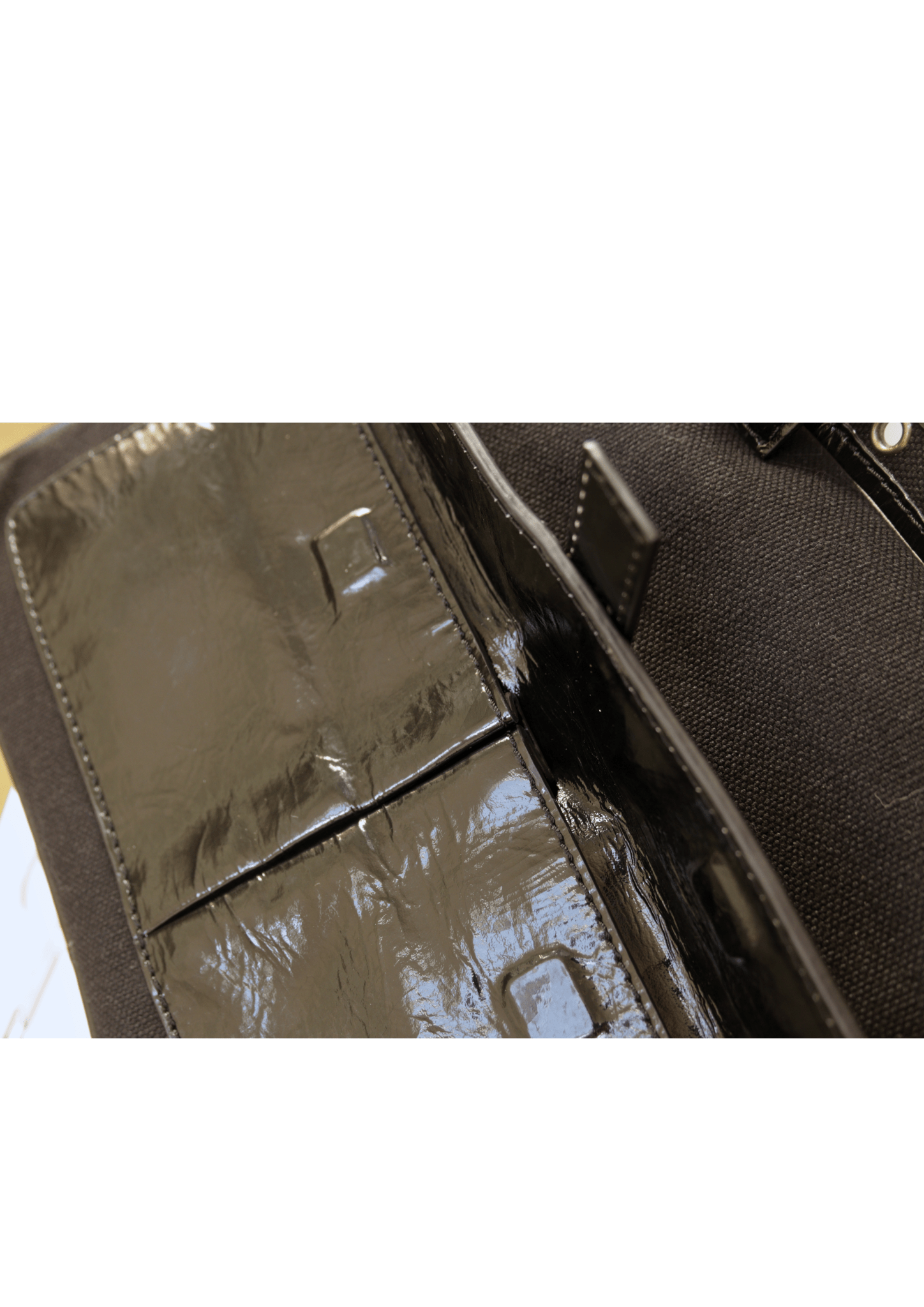 Jigsaw black patent leather & canvas shoulder bag - KingsRoad1990