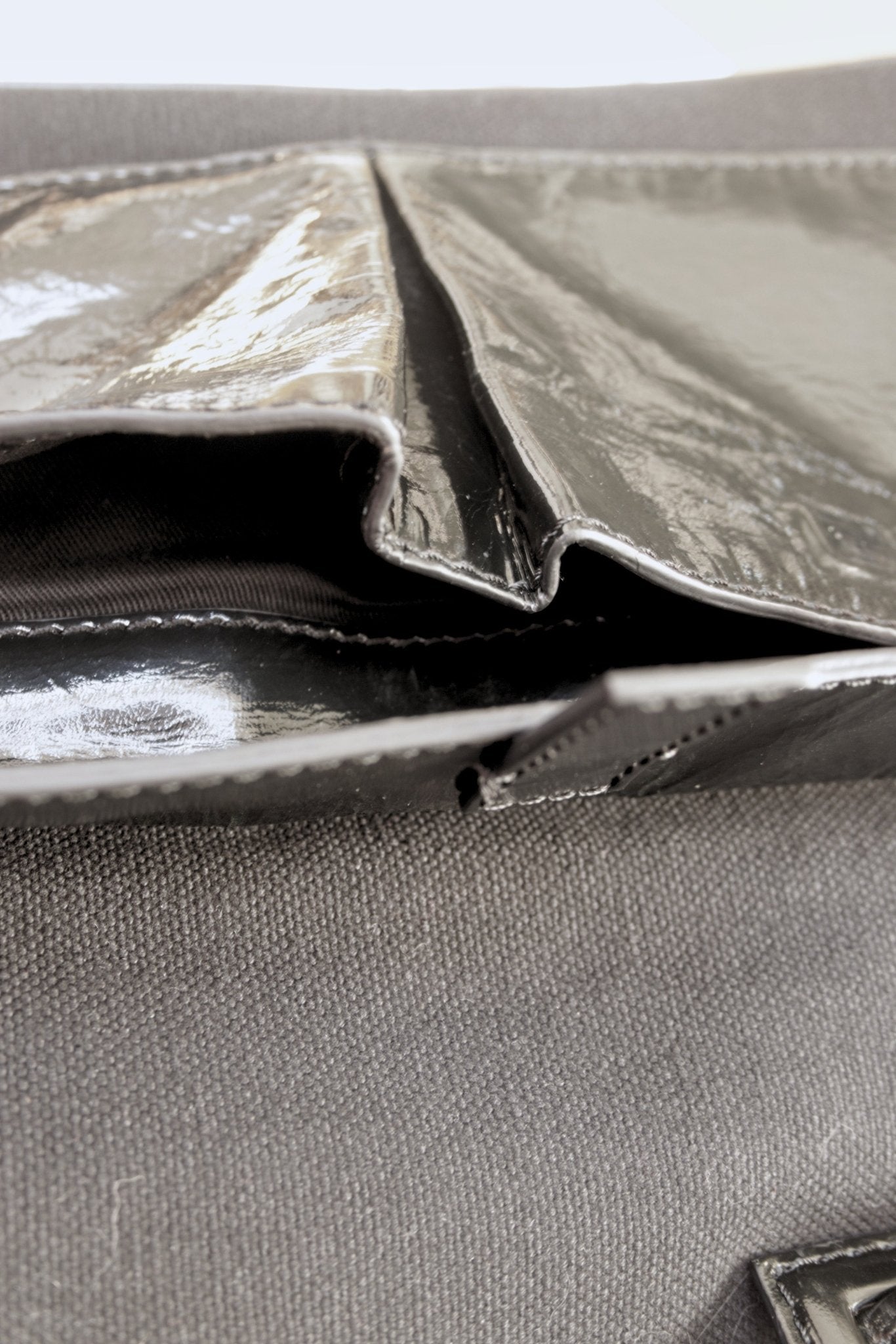 Jigsaw black patent leather & canvas shoulder bag - KingsRoad1990