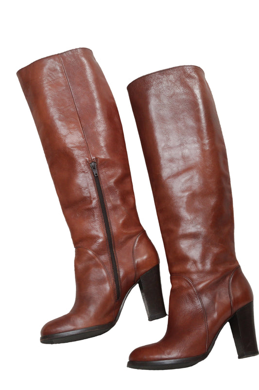 Pied A Terre tan heeled knee high boots