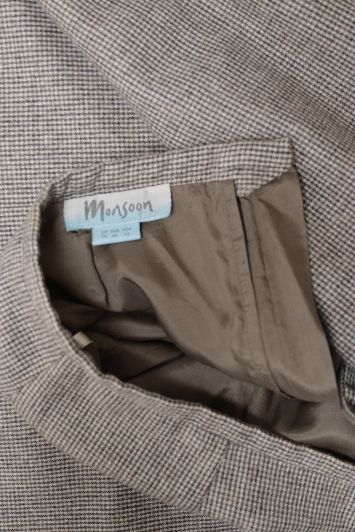Monsoon beige dog tooth check wool column skirt