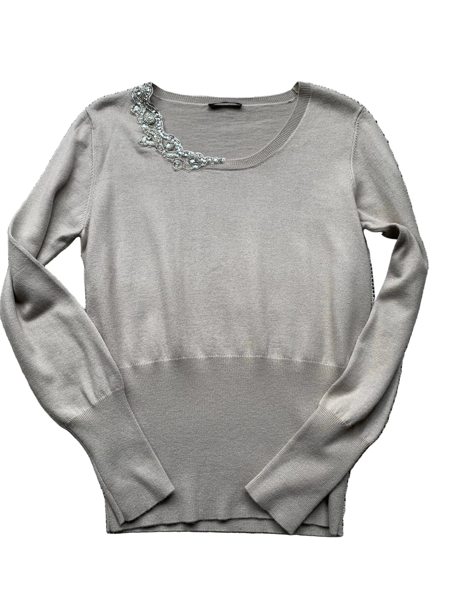 Caractère grey jewelled neck fine knit jumper Size M UK 12 - KingsRoad1990
